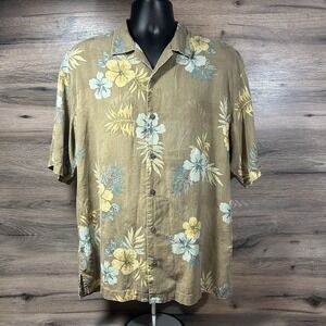 Tommy Bahama 100% Silk Button Up Shirt Mens Size L Floral Short Sleeve Hawaiian
